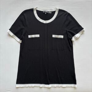 Karl Lagerfield Paris short sleeve sweater black white shirt pockets size large
